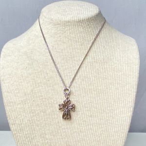 Cross Pendant Necklace Burnished Silver Tone Cable Chain Open Design